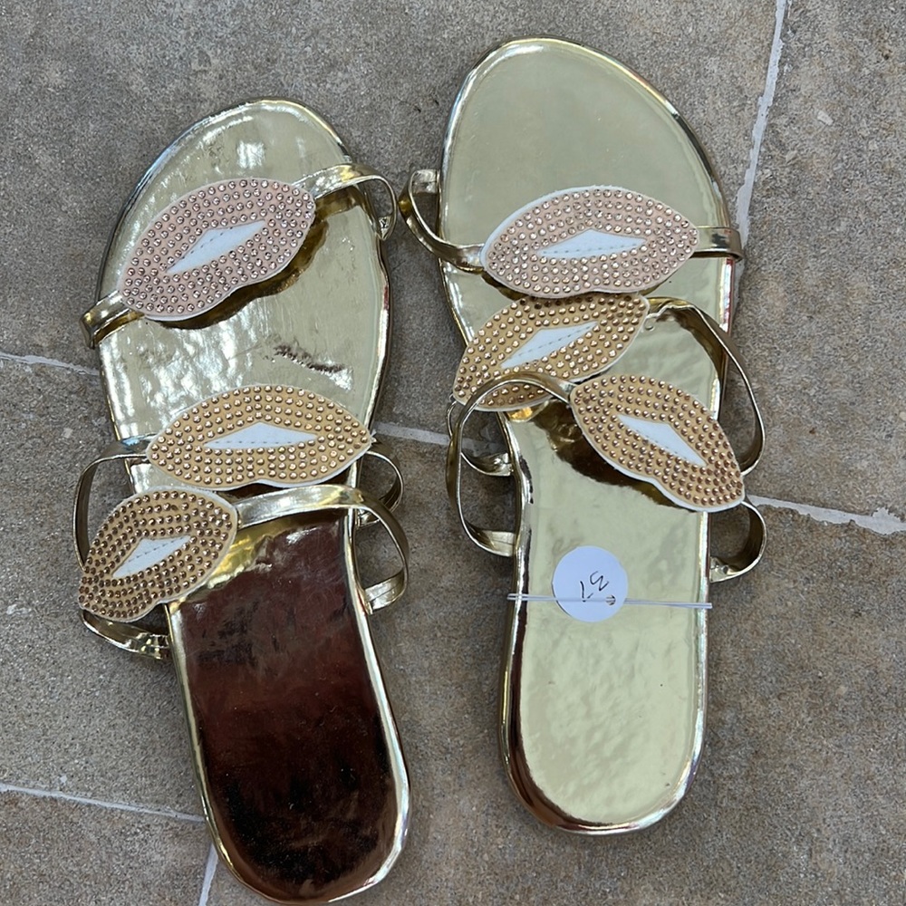 Gold Sandals w/ gold rhinestones